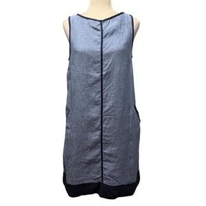 J. Jill Love Linen Shift Dress Womens S Chambray Blue Lagenlook Minimalist Matur
